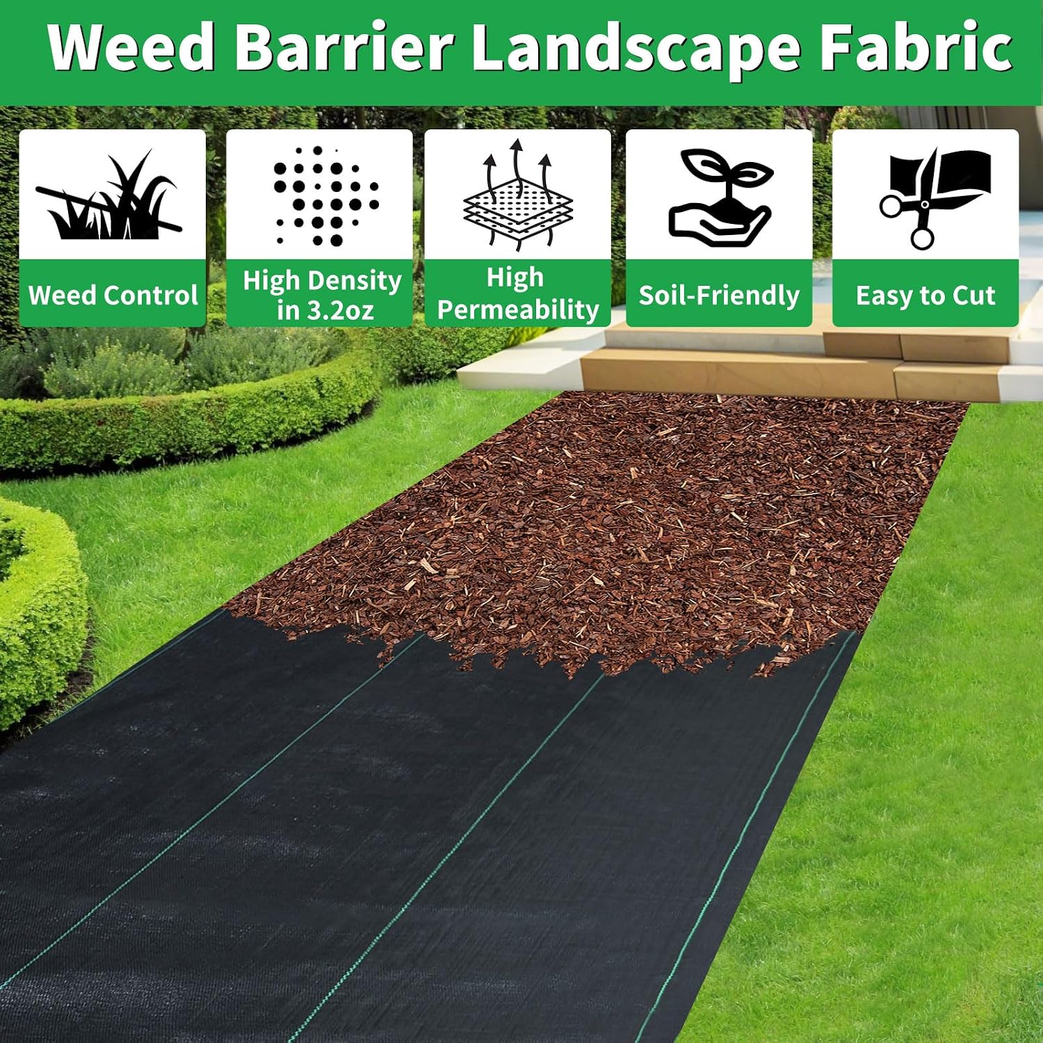 3ft x 300ft Weed Barrier Fabric, Heavy Duty Landscape Fabric