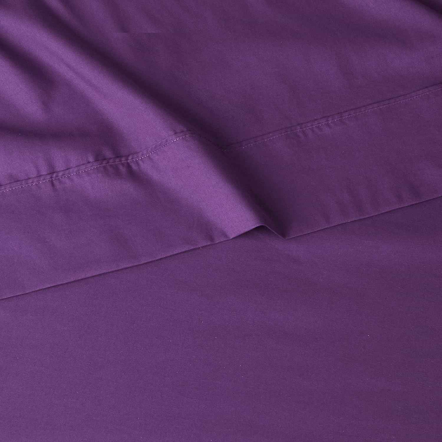 Amazon Basics Lightweight Super Soft, Comfortable, Breathable, Wrinkle Resistant Microfiber 4 Piece Bed Sheet Set with 14-Inch Deep Pockets, Queen, Plum, Solid