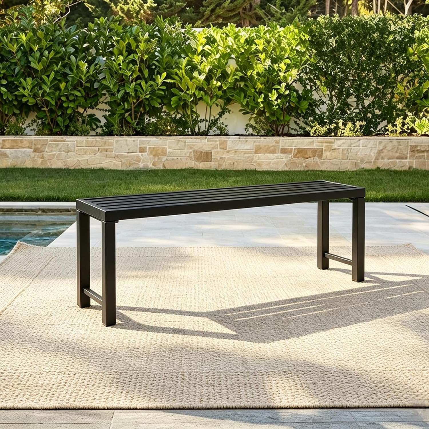 Black Outdoor Bench, Outdoor Metal Backless Bench, 46" Patio Garden Bench for Outdoor, All Wheather Outdoor Bench for Garden, Backyard, Porch, Black