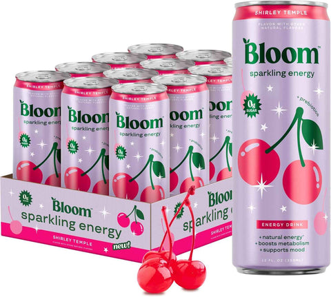 Bloom Nutrition Zero Sugar Energy Drink, Shirley Temple, 12oz 12pk