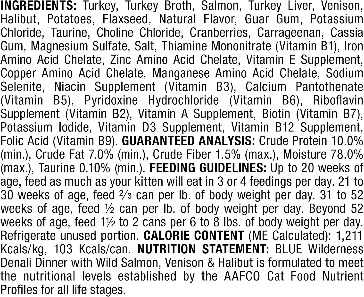 Blue Buffalo Wilderness High Protein Grain Free, Natural Adult Pate Wet Cat Food, Denali Dinner 3-oz cans (Pack of 24)