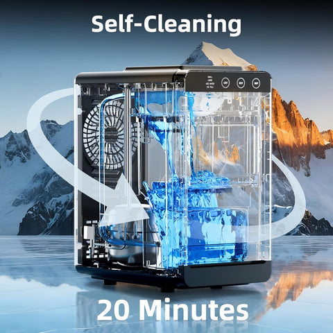 Antarctic Star Ice Maker, Portable Ice Machine with Self-Cleaning Function, 8 Cubes in 6 Mins Fast Countertop Ice Making, Compact Ice Maker for Home, Kitchen, RV, Travel, Black