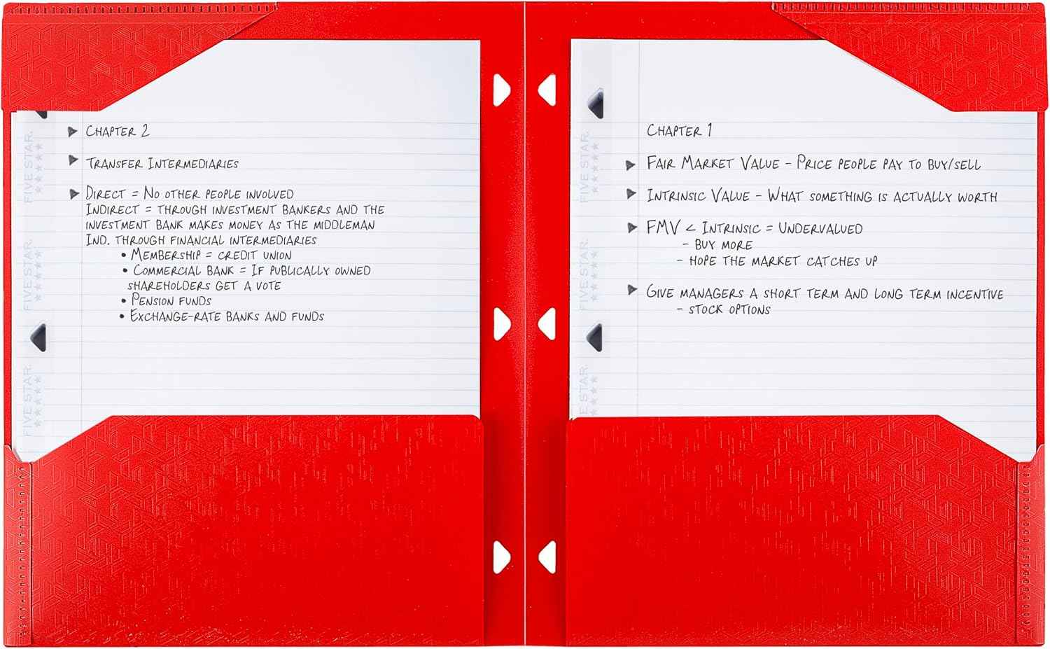 Five Star 2-Pocket Folder, Plastic Folder with Stay-Put Tabs, Fits 3-Ring Binder, Holds 8-1/2" x 11" Paper, Fire Red (333420D-ECM)