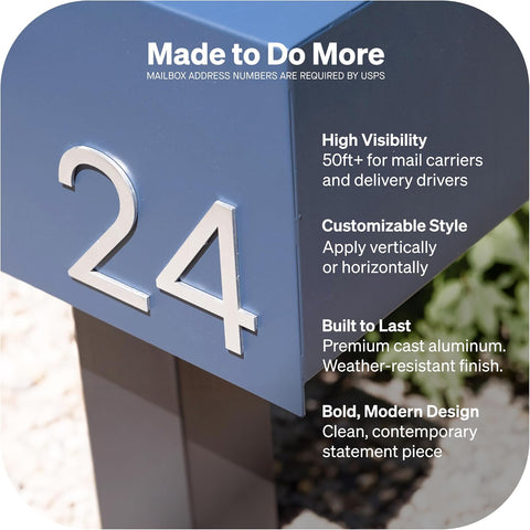 adoorn 4 Inch Mailbox Numbers - Number 2, Silver Color, Each Sold Individually, Premium Metal Self Stick Address Numbers, Weatherproof Mailbox Numbers for Outside