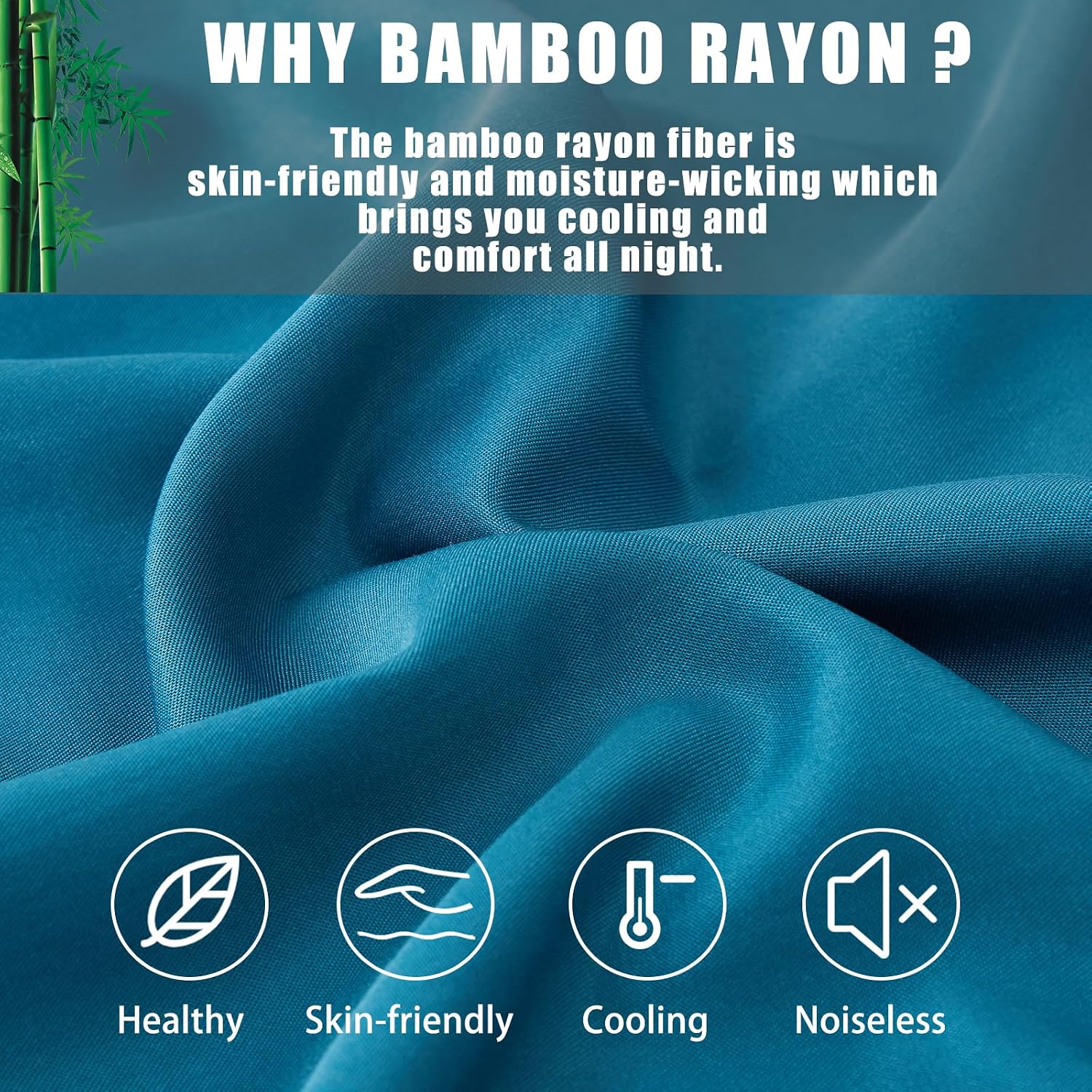 Pillow Cases Standard Size 2 Pack, Bamboo Rayon Cooling Pillowcases with Envelope Closure, Cool Breathable Pillow Case for Hot Sleepers & Night Sweats, 20x26 inches, Blue