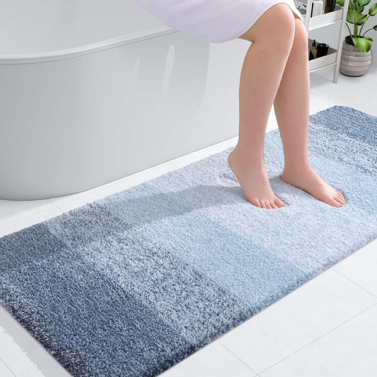 OLANLY Bathroom Rug Mat 54x24, Extra Soft and Absorbent Microfiber Bath Rugs, Non-Slip Plush Shaggy Bath Carpet, Machine Wash Dry, Bath Mats for Bathroom Floor, Tub and Shower, Blue