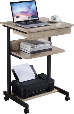 Topeakmart Gray Art Deco Desk, Rolling Computer Desk Cart with Drawer, Small Space Solution for Writing, Laptop, PC, 22 x 20.1 x 31.5 inches