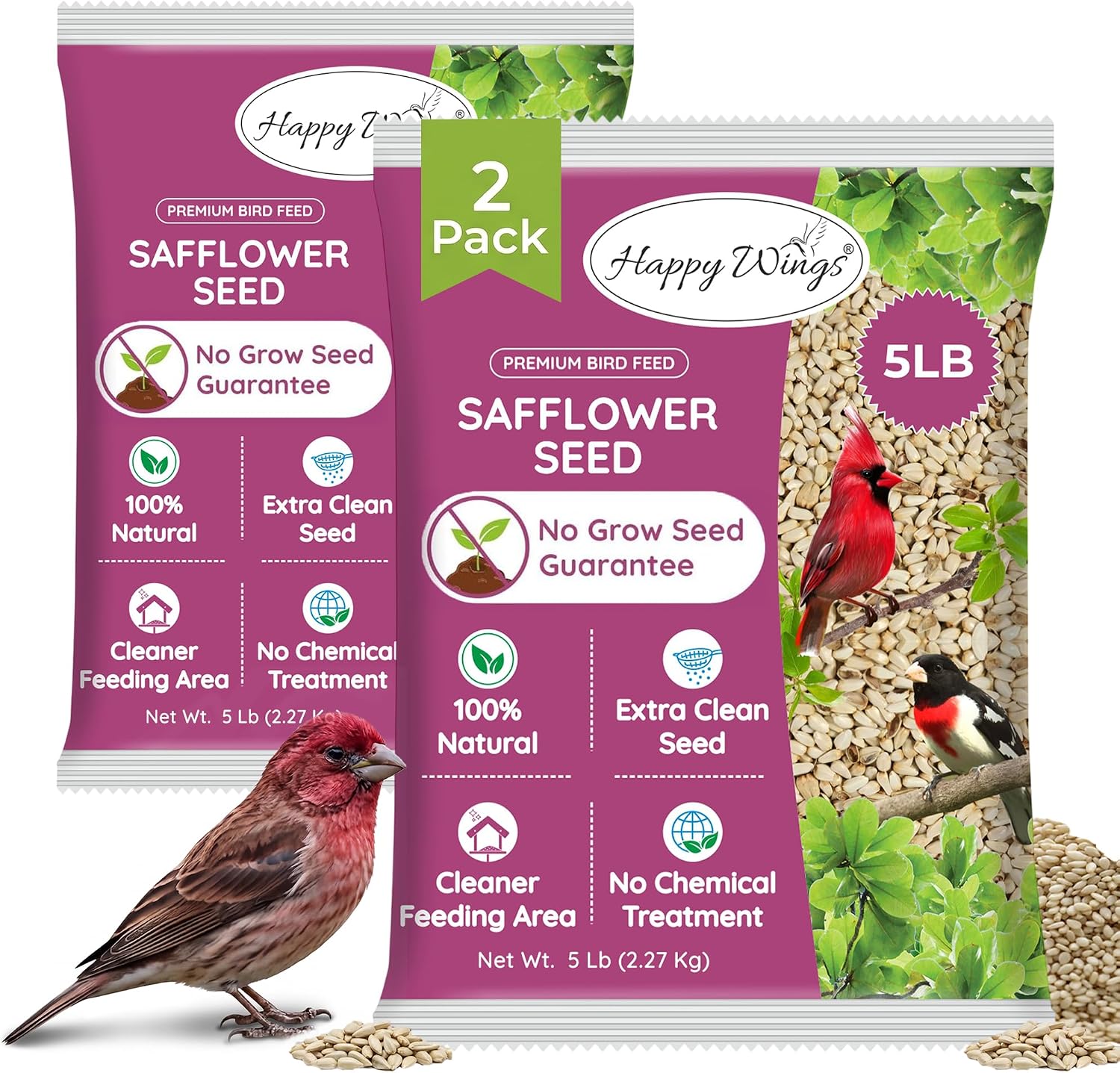 Happy Wings 10LB Safflower Seed Bird Food, Attracts Finches & Songbirds