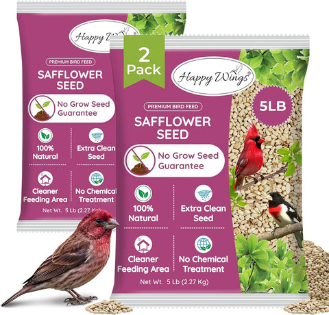 Happy Wings 10LB Safflower Seed Bird Food, Attracts Finches & Songbirds