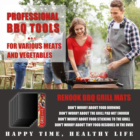Grill Mat Set of 6, Non-Stick, 15.75 x 13 Inch, Black