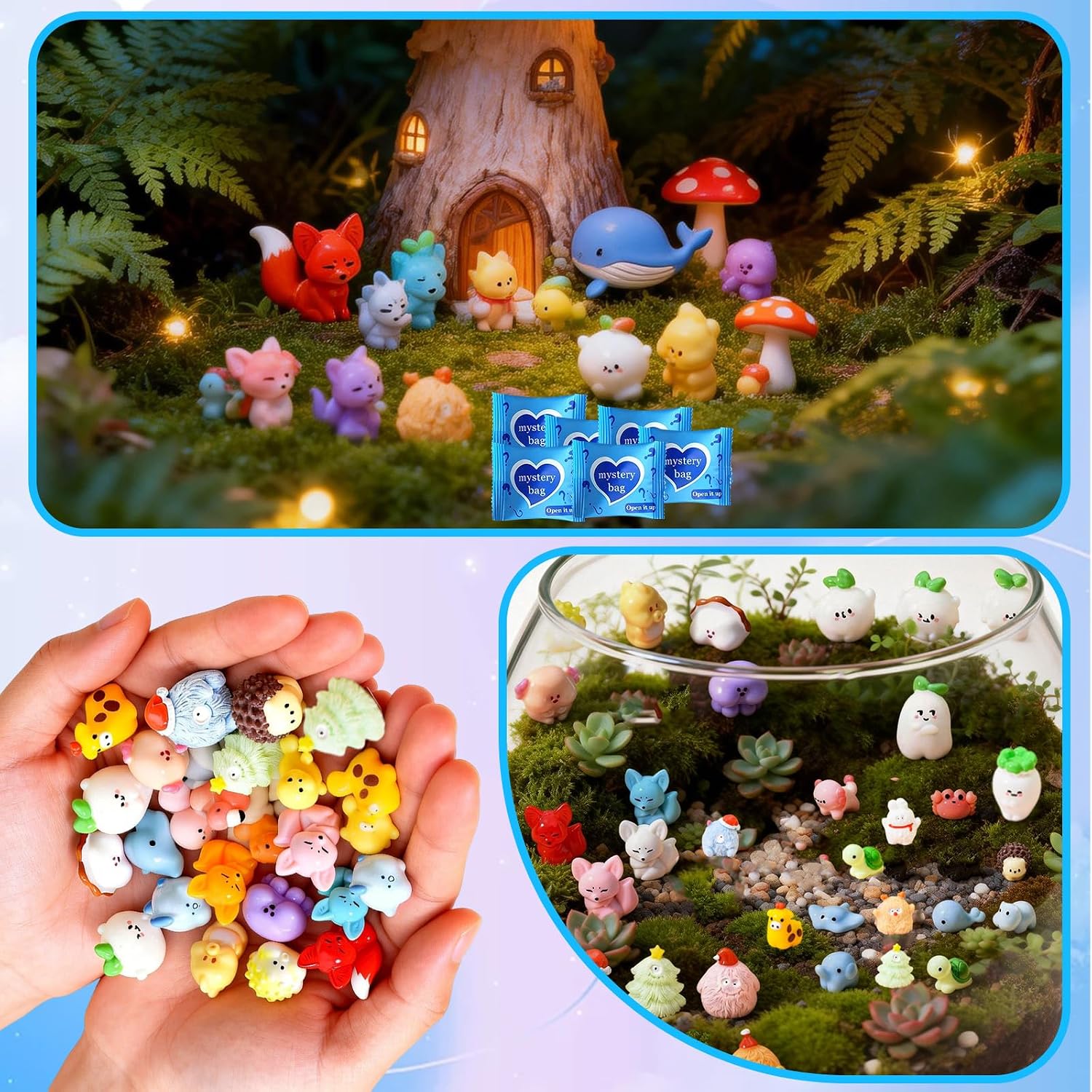 Mini Glow In The Dark Animal Resin Models, Resin Animals Mystery Bags, Individually Wrapped Blind Bags Tiny Animal Figurines, Collectible Mini Animals For Fairy Garden, DIY Crafts (100, B-Animal)