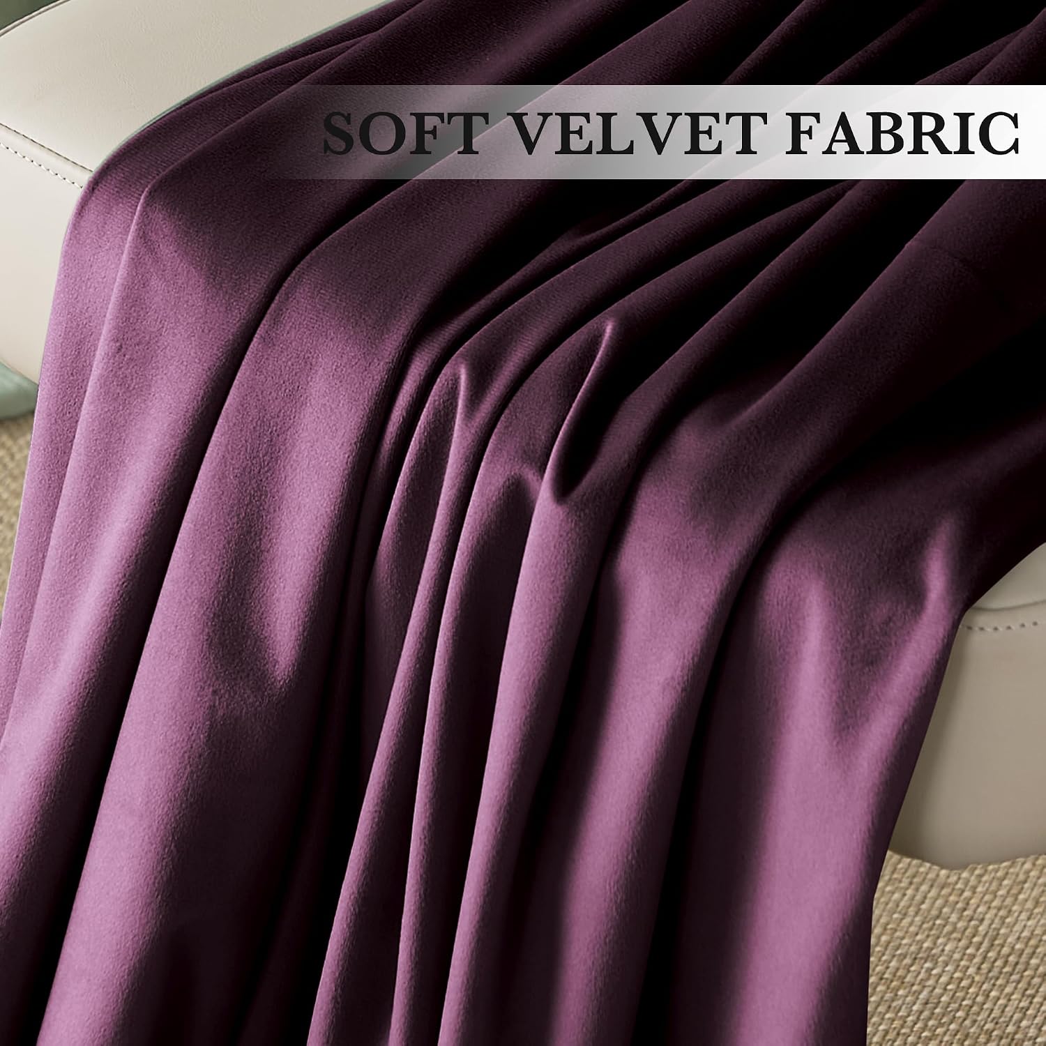 RYB HOME Purple Velvet Blackout Curtains 90 inches for Bedroom Living Room