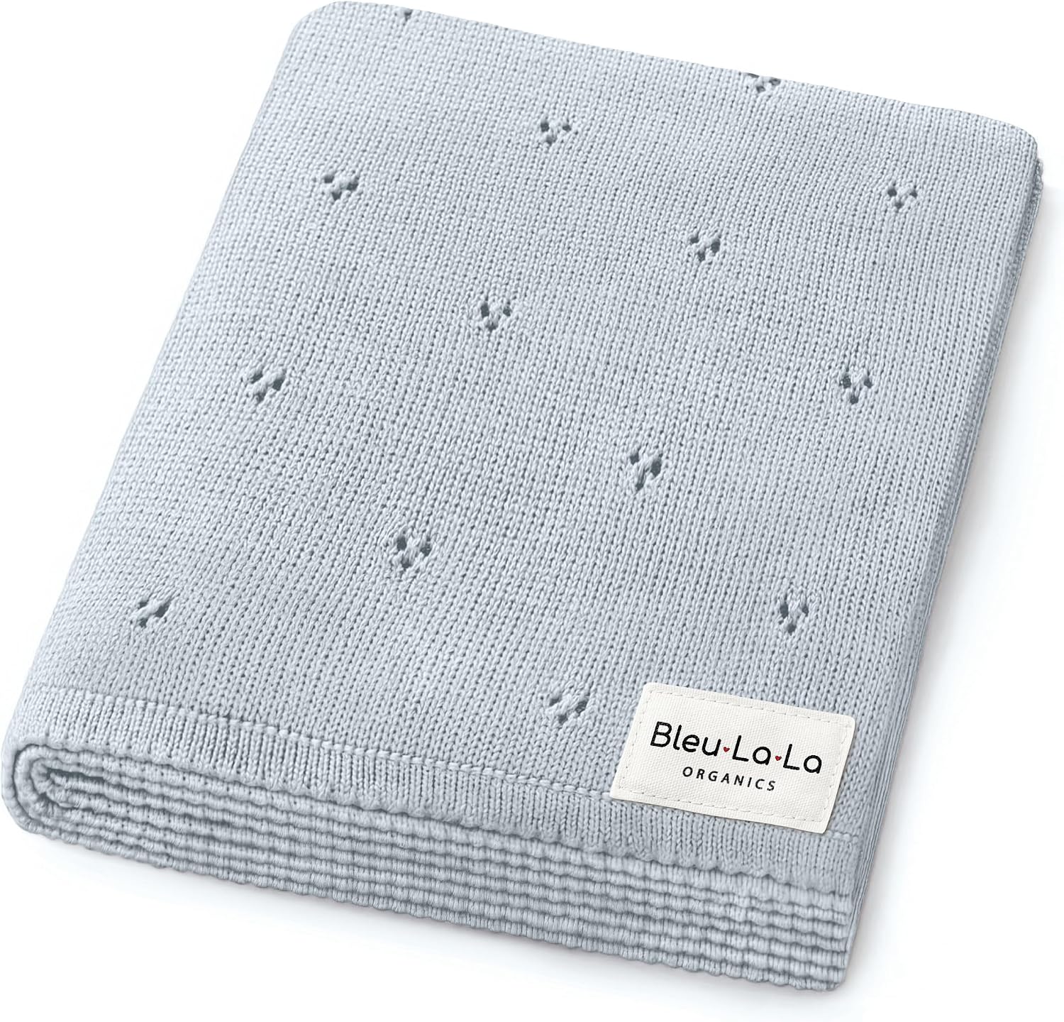 100% Luxury Organic Cotton Pointelle Knit Baby Quilt Blanket for Boys – Refined Lightweight Heirloom Nursery Essential (Pointelle - Powder Blue)