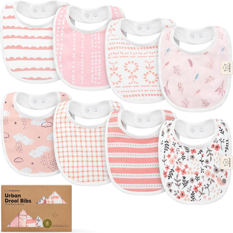 KeaBabies 8-Pack Organic Baby Bibs for Drooling and Teething (Sweet Charm)