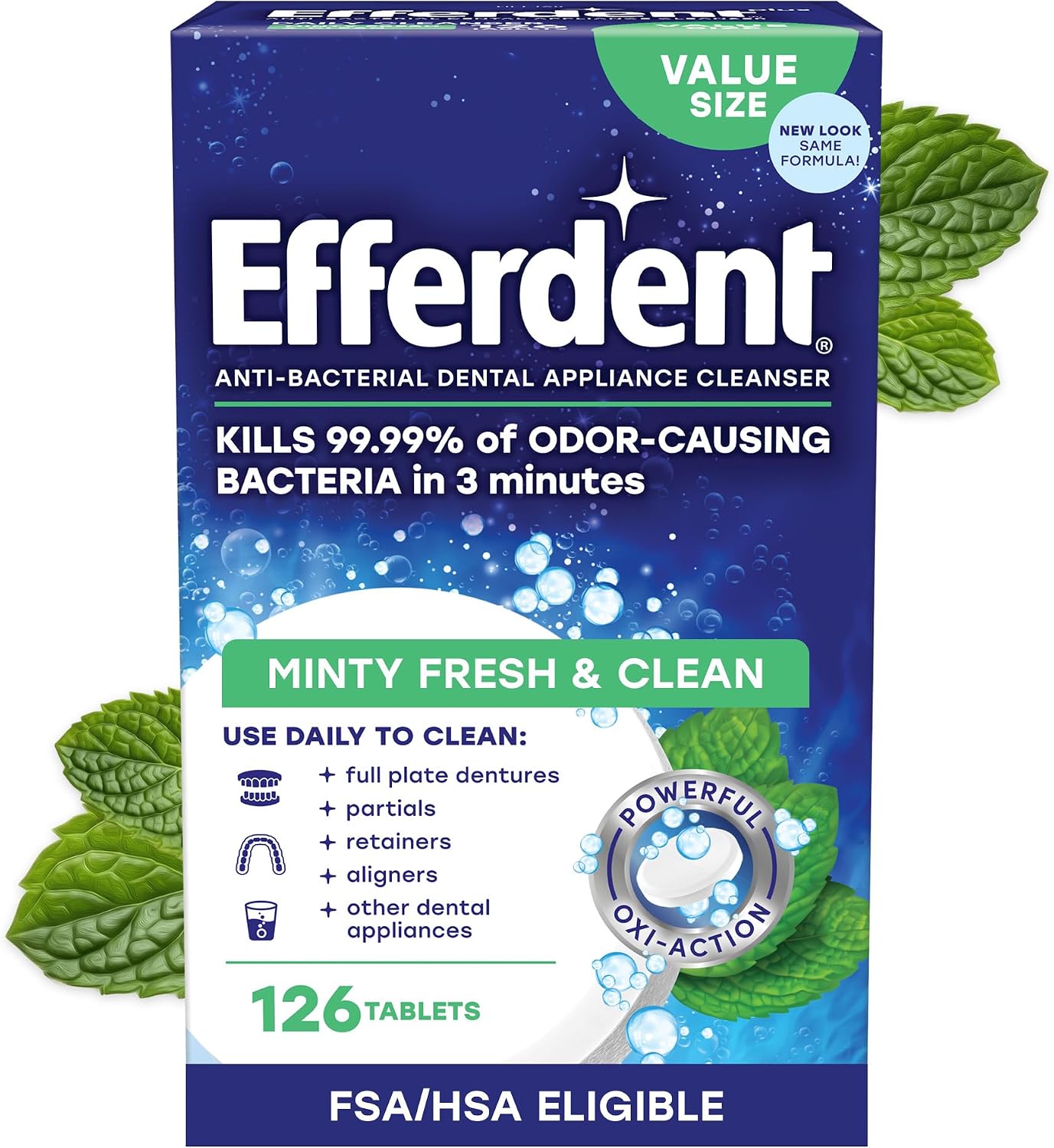 Efferdent Denture Cleaner Tablets, Minty Fresh & Clean, 126 Count