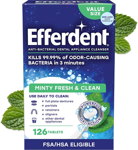 Efferdent Denture Cleaner Tablets, Minty Fresh & Clean, 126 Count