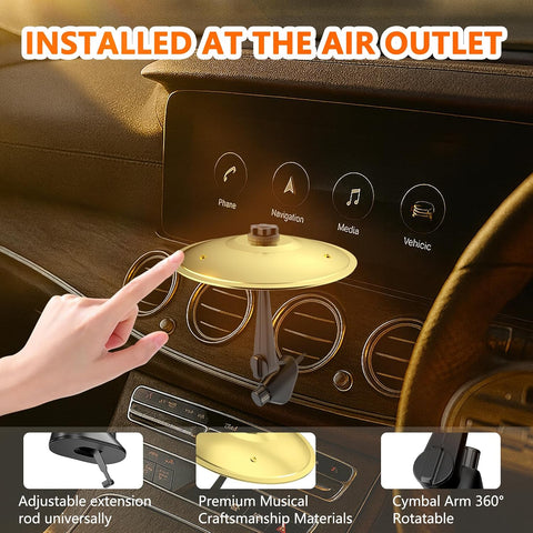 Car Cymbal Air Vent, Mini Car Crash Cymbals, Add Fun to Your Drive with Car Drum | A Great Gift For Drummers And Music Lovers | All Vehicle Types (Gold, 5.5 Inch)