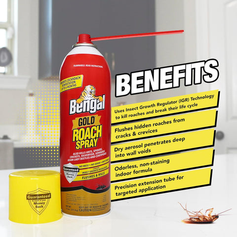Bengal Gold Roach Spray Dry Aerosol Indoor Roach Killer - 11 oz - 3 Pack