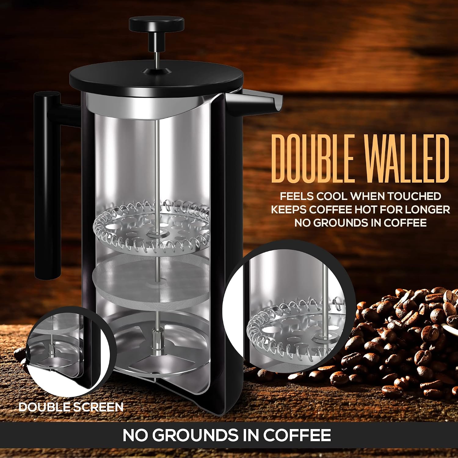 Utopia Kitchen 304 Grade Stainless Steel French Press 12 Oz, Black
