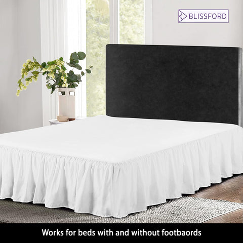 BLISSFORD White Bed Skirt King Size 14 inch Drop - with Split Corners - Cotton Blend Ruffled Bed Skirt, Dust Ruffle with Platform, White King Size BedSkirt, Machine Washable