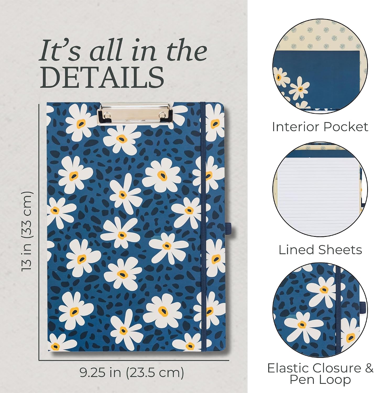Steel Mill & Co. Cute Clipboard Folio with Notepad, Leopard Daisy