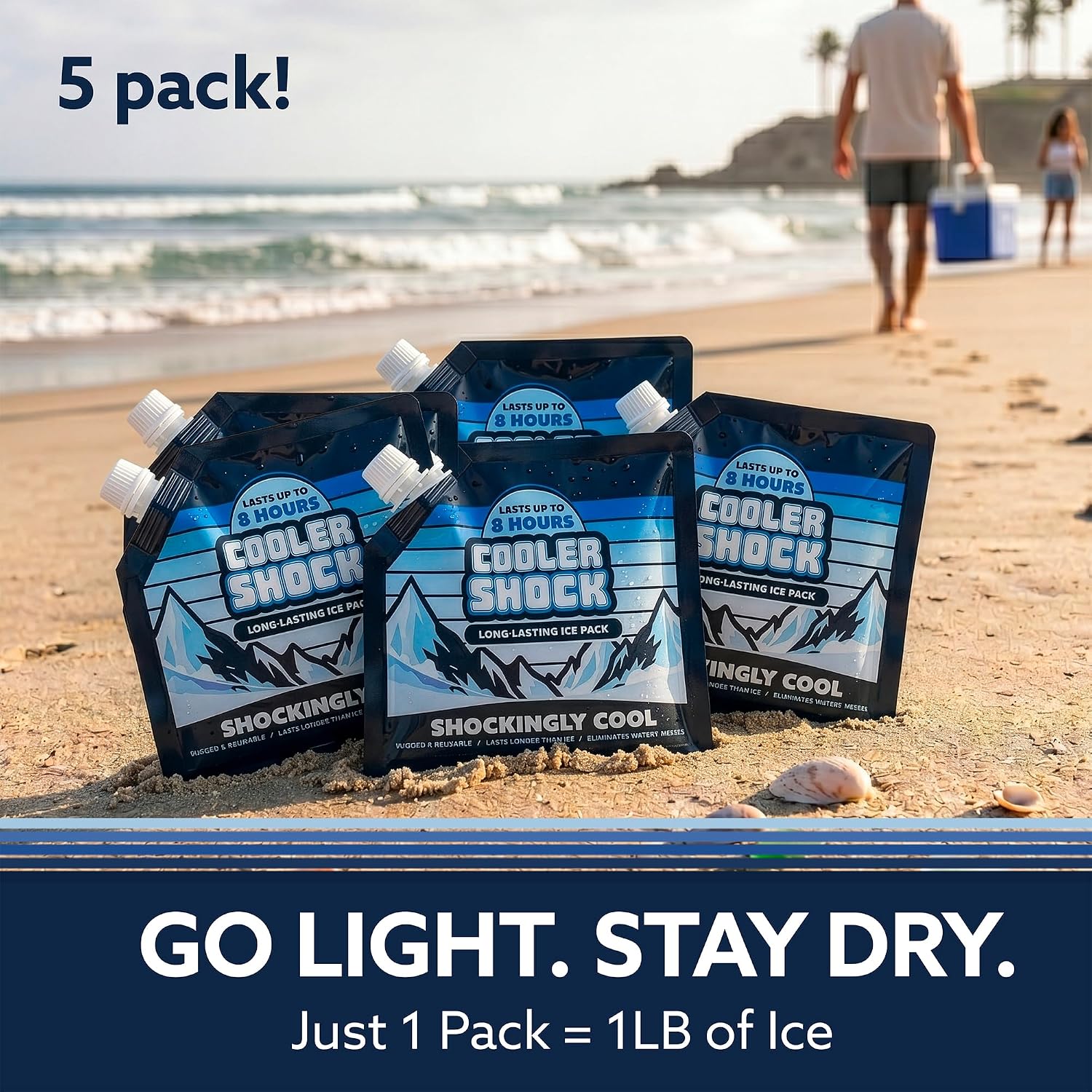 Cooler Shock Reusable Ice Packs for Cooler - Long Lasting Cold Freezer Packs for Coolers and Lunch Boxes - Cooler Ice Packs for Camping Gear, Fishing, Road Trips, Beach Must Haves