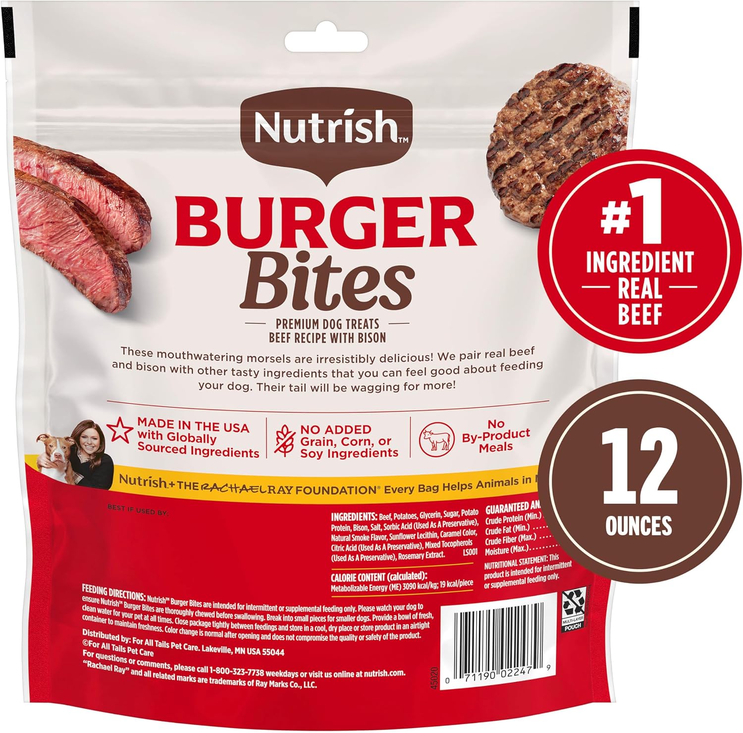 Nutrish Burger Bites Dog Treats, Beef Recipe, 12 oz. Pouch (Rachael Ray)