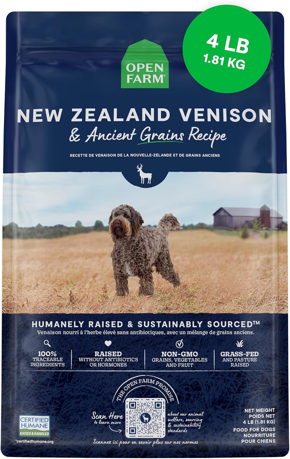 Open Farm Ancient Grains Dry Dog Food, Farmstead Duck Kibble, 22lb Bag