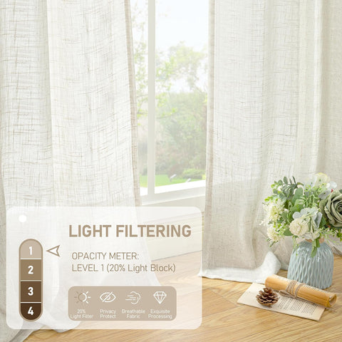 LAMIT Semi Sheer Linen Window Curtains for Bedroom Living Room 52x63 Inch