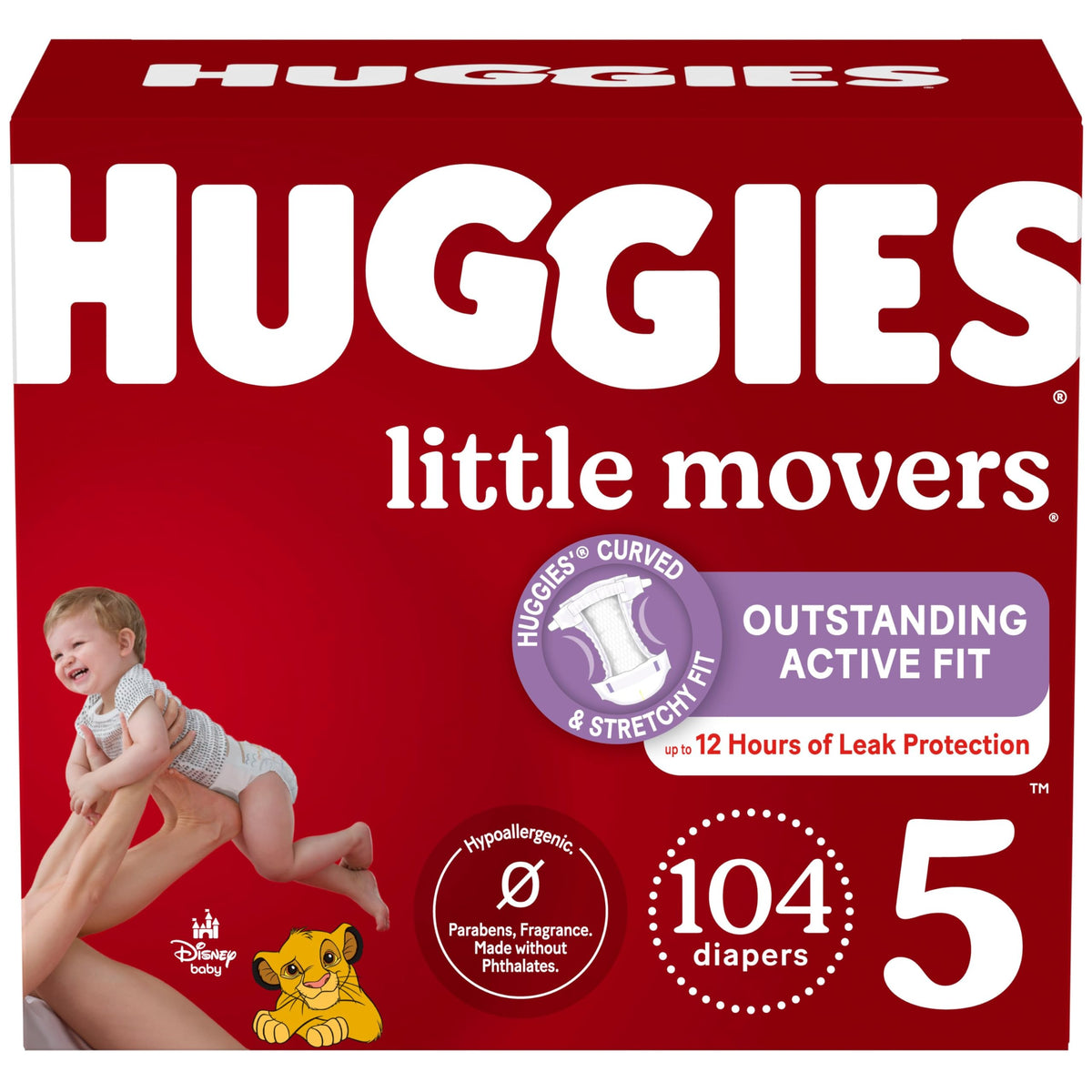 Huggies Size 5 Diapers, Little Movers Baby Diapers, Size 5 (27+ lbs), 104 Count