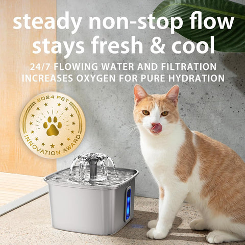 Veken Innovation Award Winner Stainless Steel Cat Water Fountain, 108oz