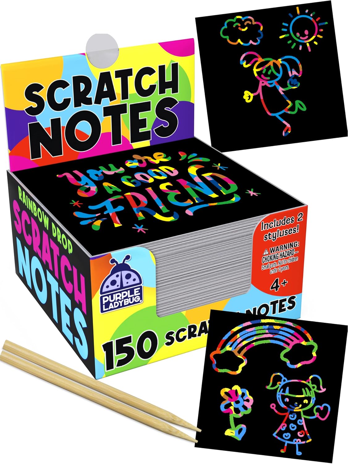 Rainbow Scratch Art for Kids - 150 Pcs Rainbow Scratch Art Paper Mini Notes