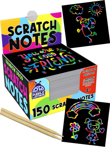 Rainbow Scratch Art for Kids - 150 Pcs Rainbow Scratch Art Paper Mini Notes