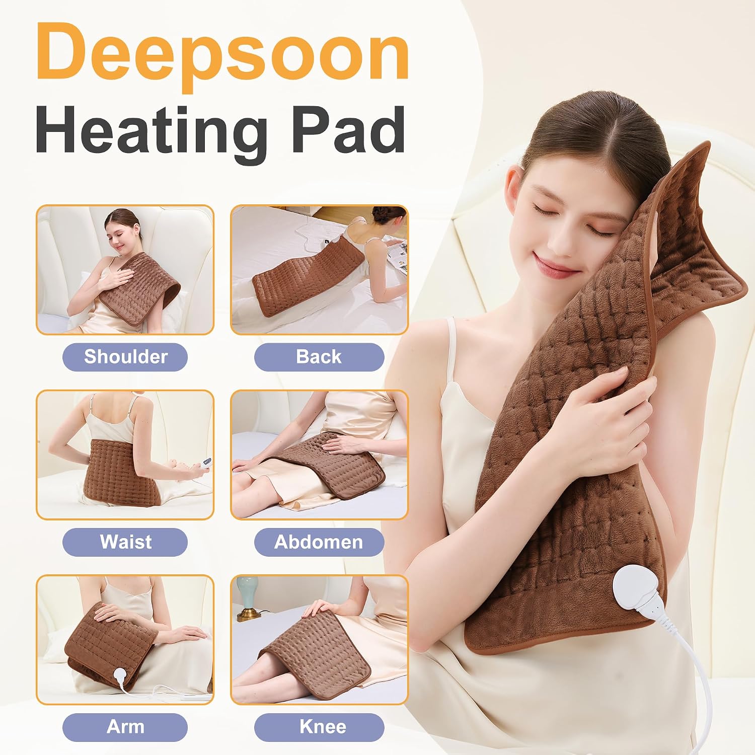 Heating Pad,Electric Heating Pads,Heating Pad for Back,Brown,24x12 Inch