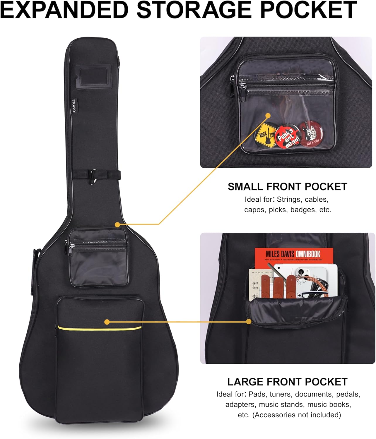 40/41/42" Acoustic Guitar Bag,Oxford Fabric with 0.35" Thick Padding