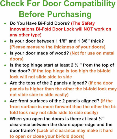 (2- Pack) - Safety Innovations Bi-fold Door Lock - Closet Protection Child and Pet Proof Bi-fold Door Lock - Tool-Free Installation - Unbreakable Clear Polycarbonate - for 1 3/8" Thick Wood Doors