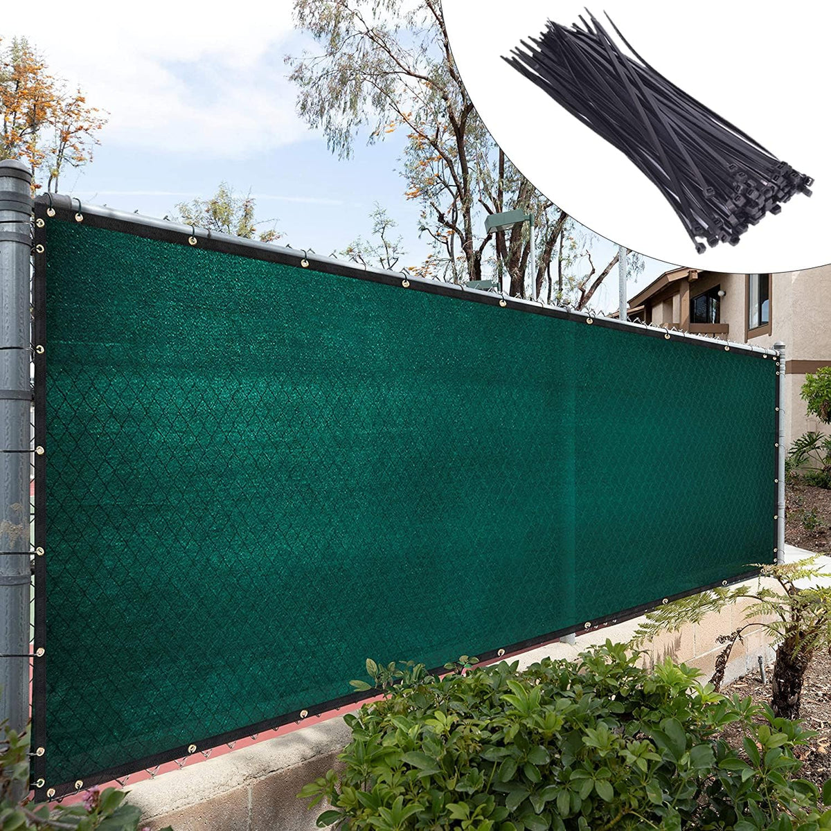 Royal Shade 6' x 50' Green Fence Privacy Screen Cover Windscreen with Heavy Duty Brass Grommets - Cable Zip Ties Include (We Make Custom Size)