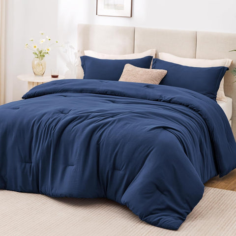 Love's cabin Dark Blue Full Comforter Set, 3-Piece Prewashed Bed Set