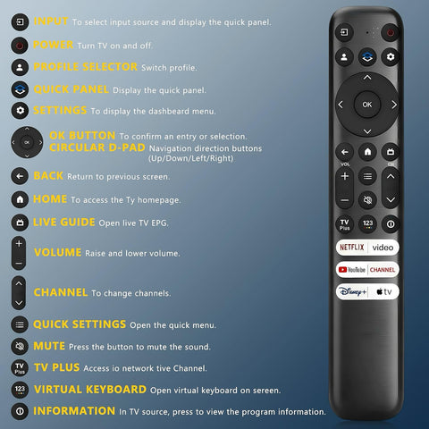 Replacement for TCL-Google Smart TV Remote Control RC813