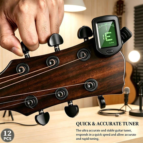 Guitar Tuner Clip On 12 Pack Tuners for Acoustic Electric Guitar Bass Ukulele Violin Banjo Tuning