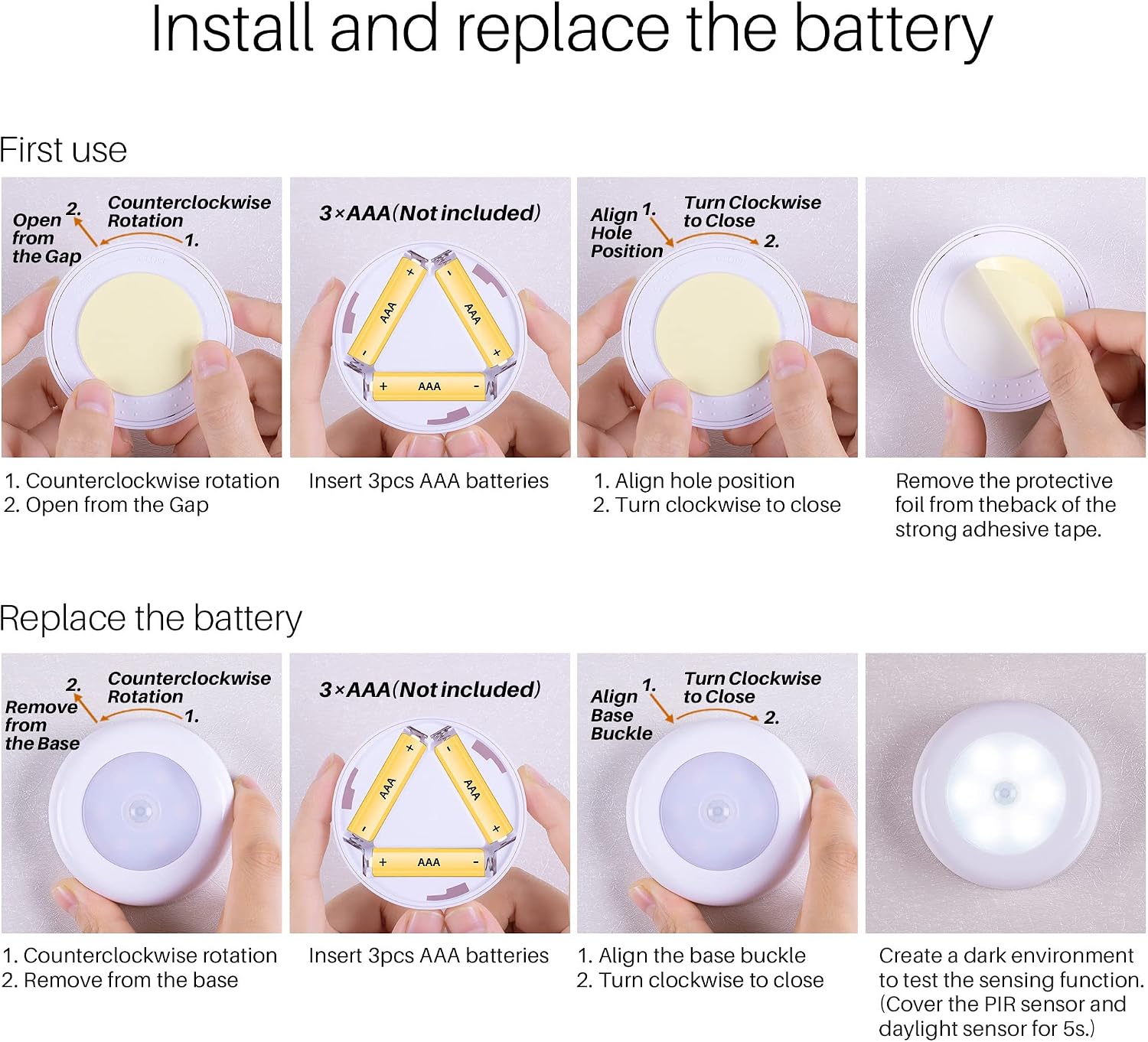 STAR-SPANGLED 2.8” LED Motion Sensor Light Indoor AAA Battery, 3 Pack White