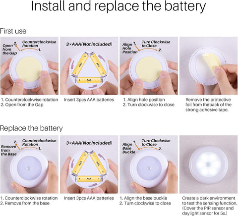 STAR-SPANGLED 2.8” LED Motion Sensor Light Indoor AAA Battery, 3 Pack White