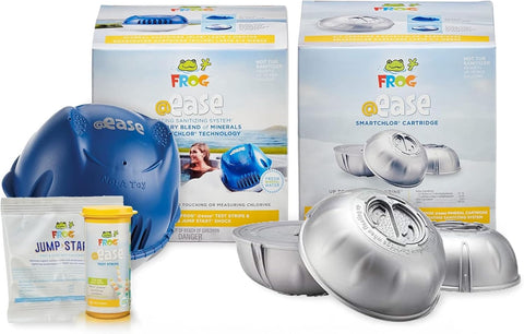 FROG @Ease Floating System for Hot Tubs - Quick & Easy Self-Regulating Hot Tub Sanitizer - Hot Tub Maintenance System with Sanitizing Minerals & SmartChlor Technology - 4 Month Bundle