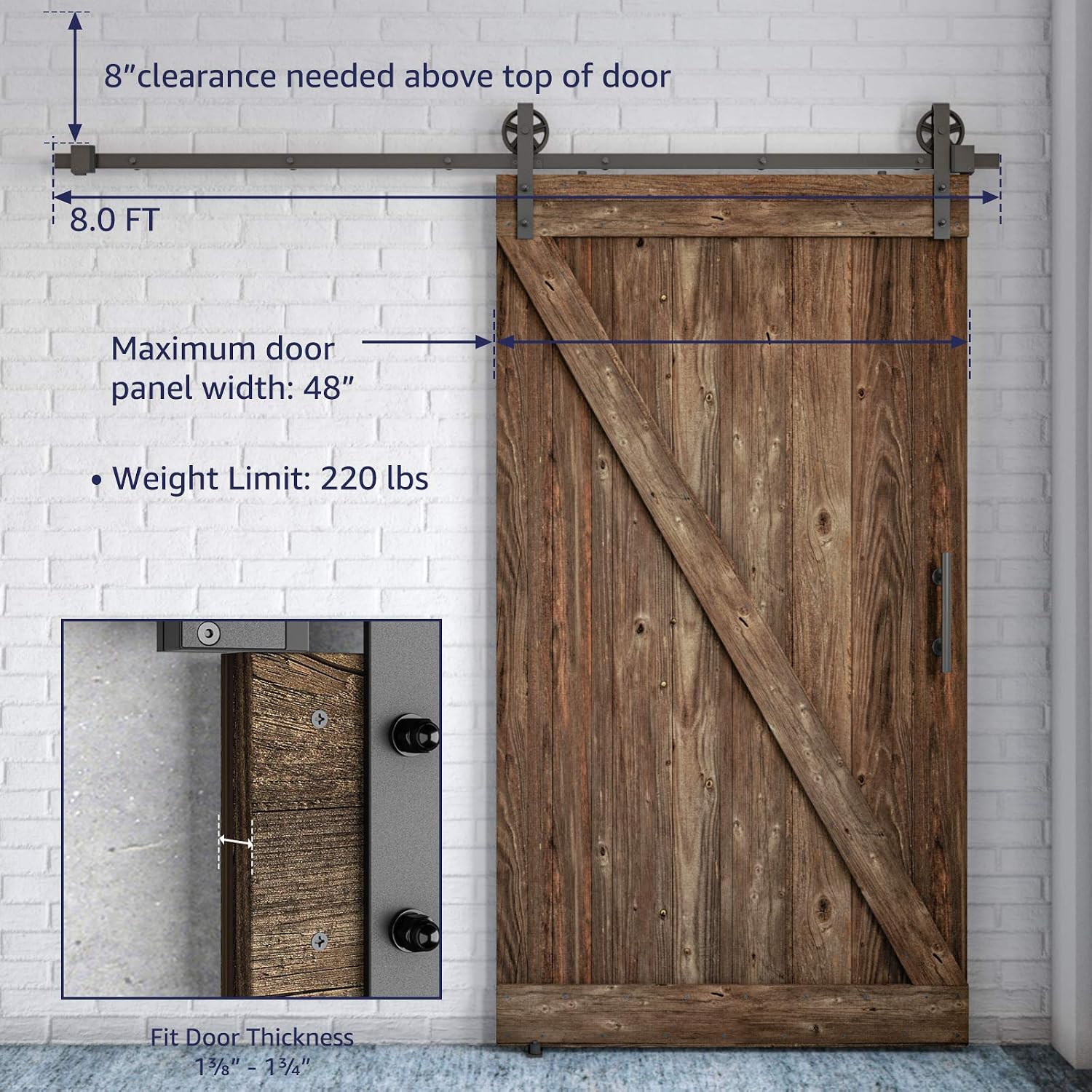 SMARTSTANDARD 8FT Heavy Duty Sliding Barn Door Hardware Kit