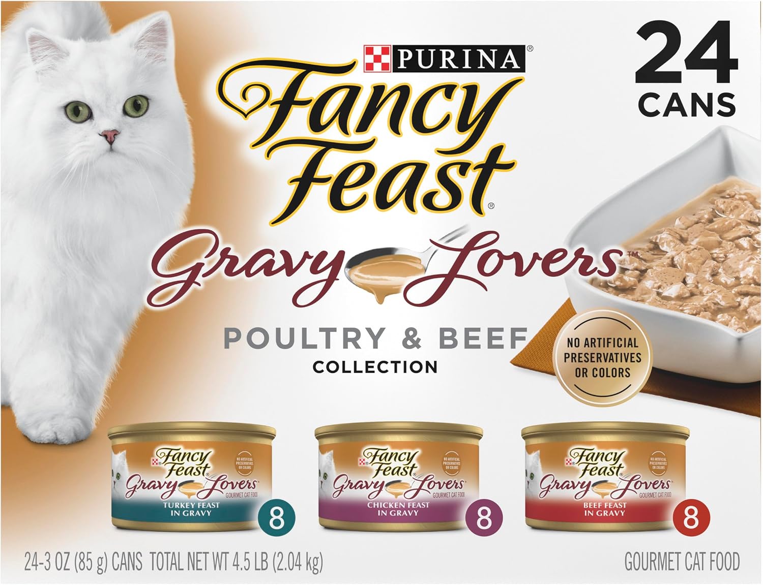 Purina Fancy Feast Gravy Lovers, Poultry & Beef Wet Cat Food, 3oz, 24-Pack