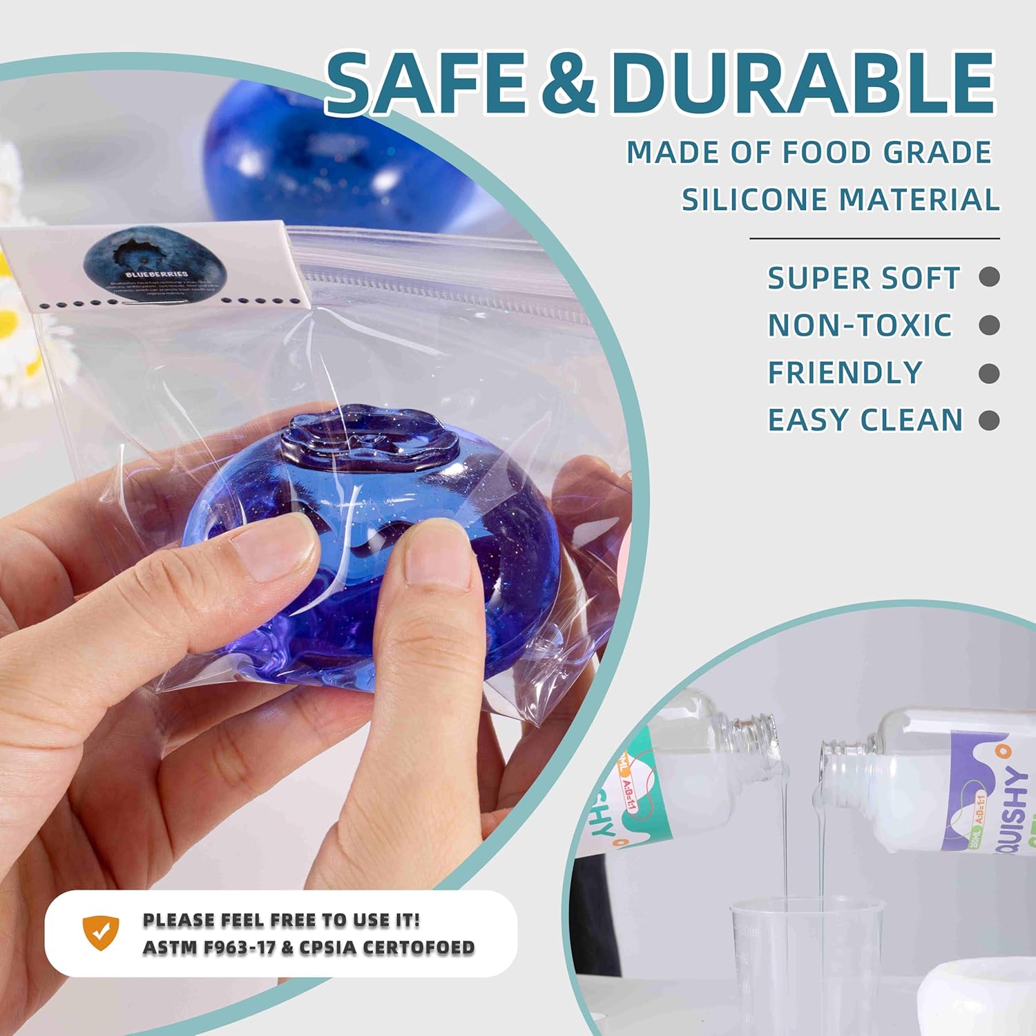 Handmade Silicon Taba Clear Blueberry Squishy,Safe & Non-toxic Sticky Big Jumbo Mochi Squishy Toy for Kids & Adults, Cute Stress-Relief Fidget Squeeze Toys for Relaxation & Sensory Play