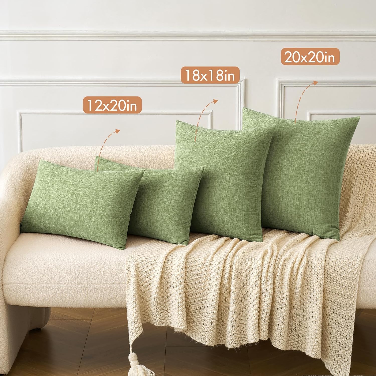 MIULEE Soft Chenille Lumbar Throw Pillow Covers Sage Green 12x20 Pack of 2