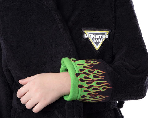 INTIMO Monster Jam Robe Toy Trucks Boys' Grave Digger Fleece Plush Hooded Bathrobe