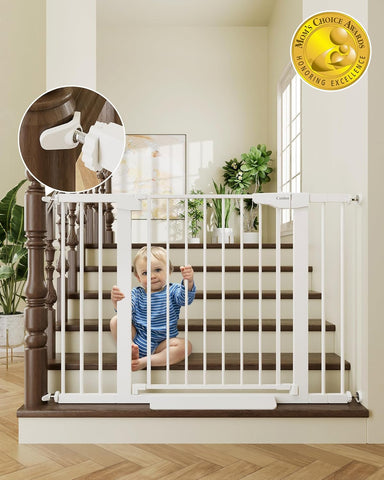Cumbor 30-46" Baby Gate for Stairs, Auto Close Dog Gate for Doorways White