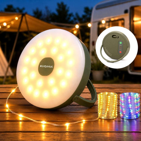 Camping String Lights, 32.8FT Rechargeable with Storage Reel, 8 Modes